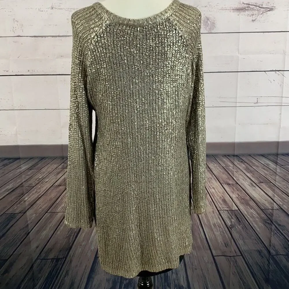 Chelsea Violet Sweater Tunic Womens Medium Knite Metallic Sparkle NYE Lined‎